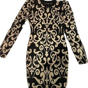 Vici Black and Tan Baroque Long Sleeve Dress